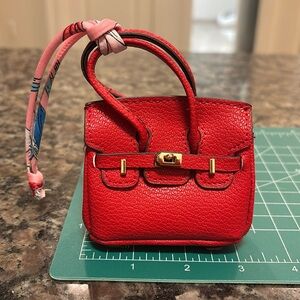 Red Leather micro Mini Handbag keychain coin purse pouch